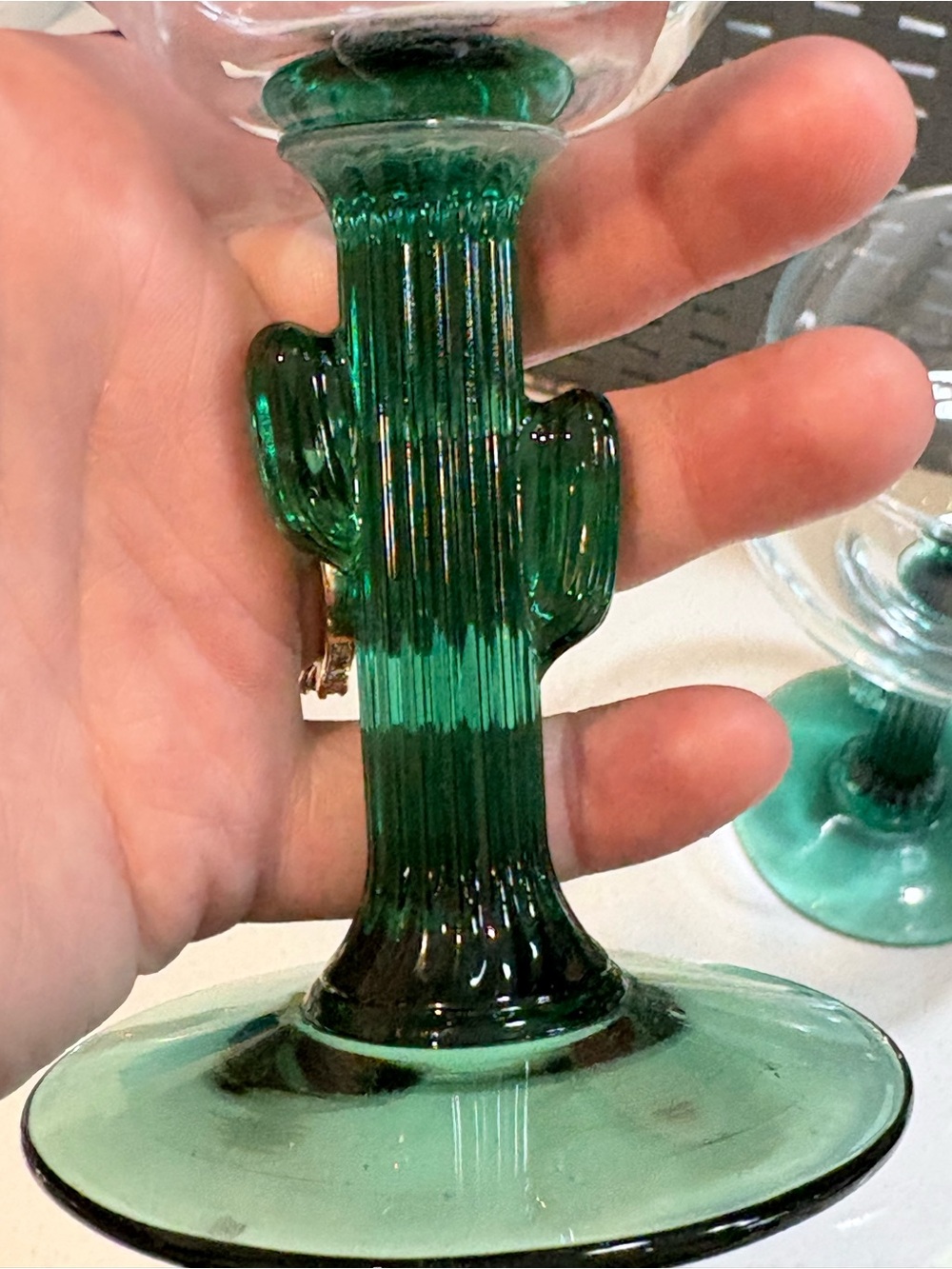 Cactus Green Stem Glass margarita glasses set of two 🌵 EUC